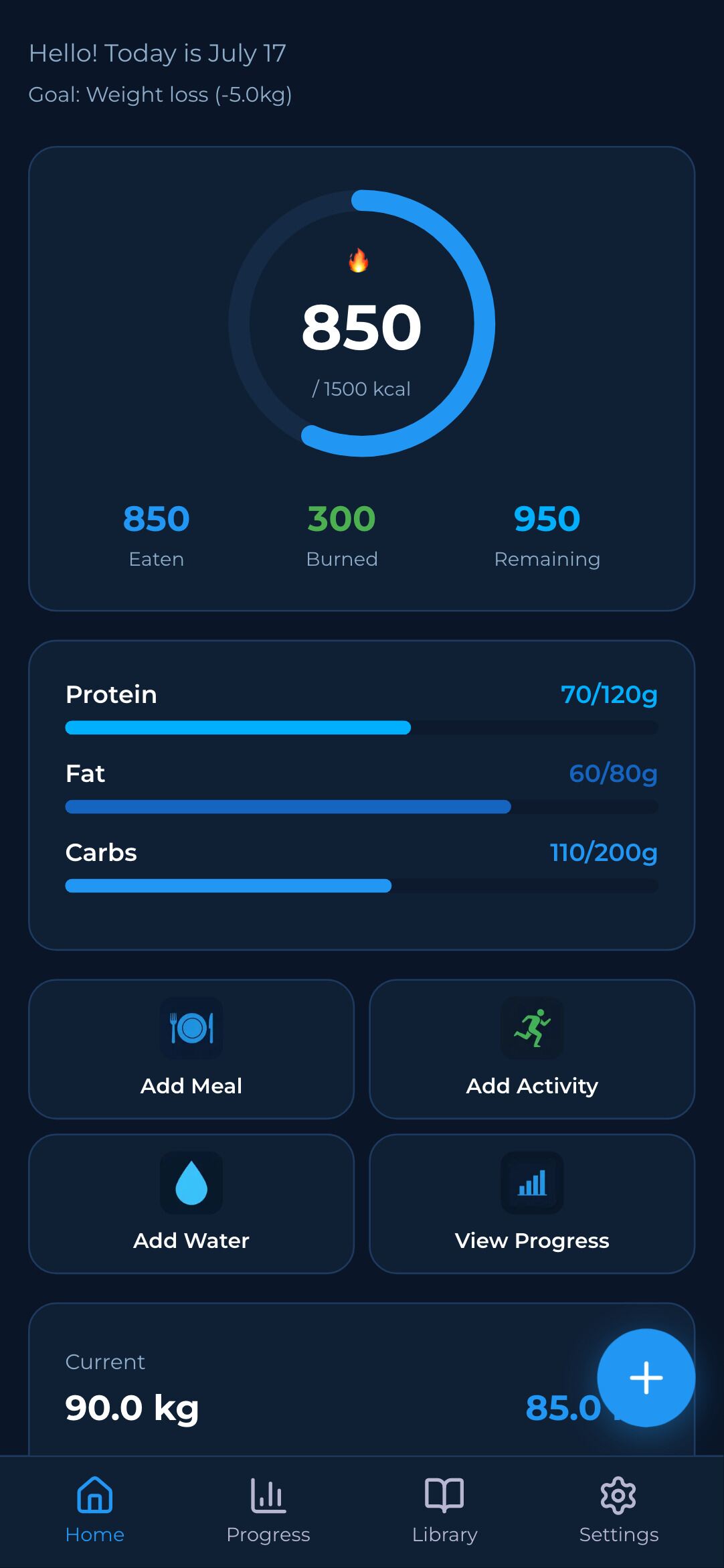 Calories X-Track dashboard